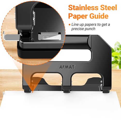 AFMAT HPX1 Heavy Duty 3 Hole Punch, 3 Hole Puncher for Binder, 40-Sheet Three Hole Punch w/ 10000+ Uses, Metal Hole Puncher 3 Ring, 50% Reduced Effort, Bulit-in S.S. Paper Guide (Black) Black