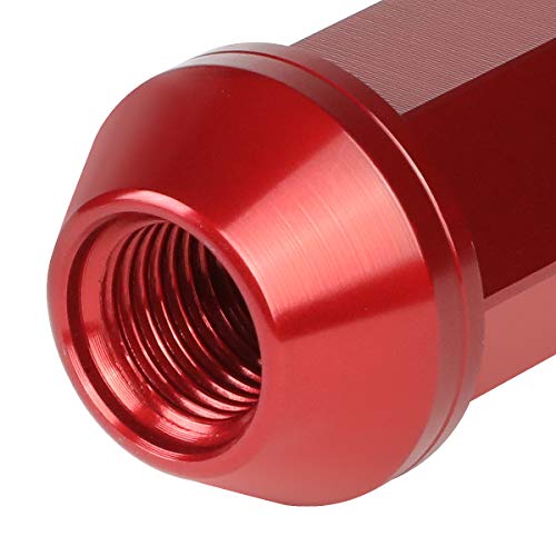 J2 Engineering 20 Pcs 7075 Aluminum Open End M12 x 1.25 Lug Nuts Set w/Adapter, Red, Fit Conical Seat, LN-T7-001-125-RD