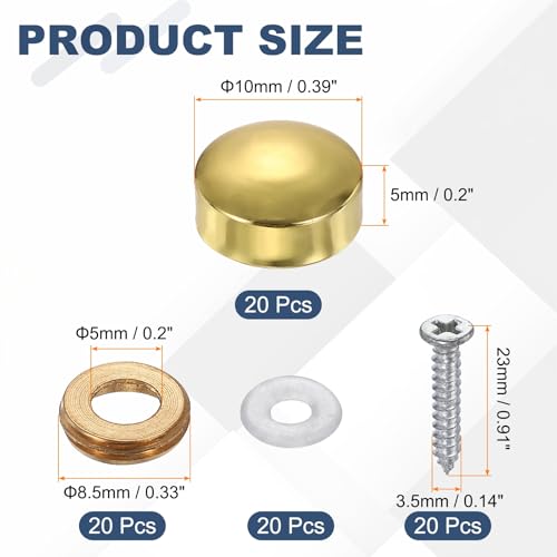 uxcell 20Pcs Screw Covers Caps, Brass Dome Mirror Screws Decorative Caps Cover Nail Fasteners for Sign Advertising Hardware Construction, 10mm Diameter, Polished Gold 20