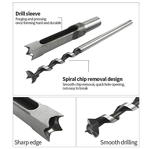 Woodworking Square Hole Drill Bits, Wood Mortising Chisel Set Wood Square Hole Mortising Chisel Drill Bits for Mortising Machines and Drill Press Attachments,7pcs: 1/4,5/16,3/8,2/5,1/2,9/16,5/8
