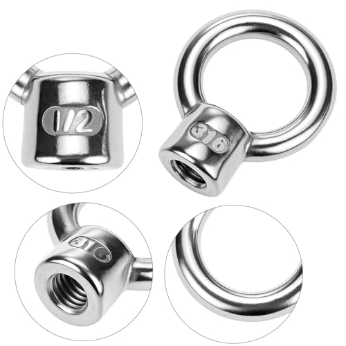 QWORK 10-Pack 1/2"-13 UNC Eye Bolts, 316 Stainless Steel Marine Grade Lifting Eyes for Boat Docks Deck Rigging & Coastal Projects - Heavy Duty Threaded Ring Bolts for Ropes and Cables