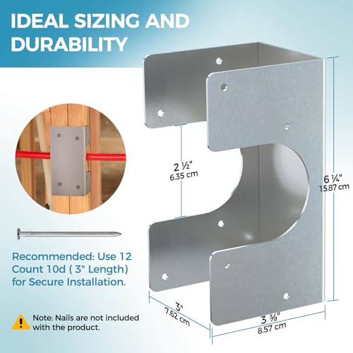 Double 2X Stud Shoes (2 PCS) & Single 2X Stud Shoes (4 PCS), 16-Gauge Galvanized, 6.25" Height, Fits Up to 2 3/8" OD Pipes – Thicker, Higher, IBC/IRC Code Compliant, Extra Durable