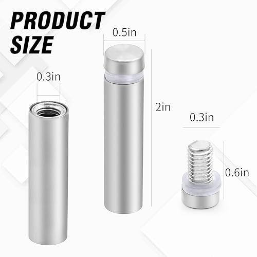1/2 x 2 Inch Standoff Screws, Stainless Steel 45mm Extra Long Mounting Glass Hardware Advertising Wall Standoff Sign Holders Screws for Hanging Acrylic Picture Frame (60 Pack) 60 Pack