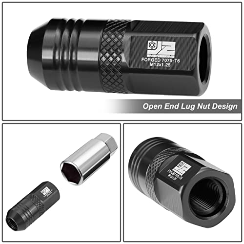 J2 Engineering J2-LN-T7-040-125-BK M12 x 1.25 T6-7075 Aluminum 50mm Open End Lug Nuts w/Deep Drive Extension Adapter,Black,21mm x 50mm