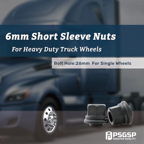 6mm Black Sleeve Lug Nuts, Hub Piloted, Single, M22x1.5, 6pcs 6mm Sleeve Nuts-M22x1.5 6
