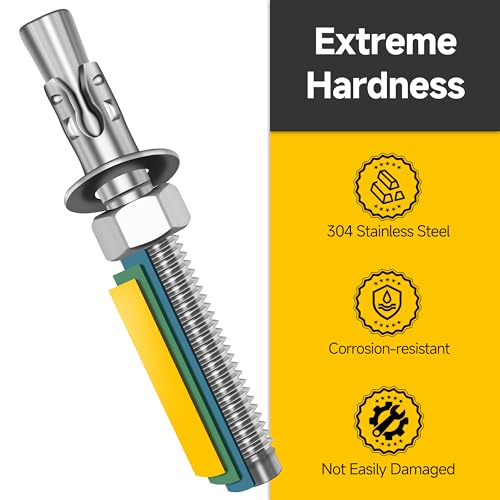 Mywish (10 Sets) 1/4-20x3 Hex Head Stainless Steel Bolts and Nuts with Flat & Lock Washers & 10Pcs 1/4 x 1-3/4 Inch Wedge Anchors, 304 Stainless Steel 18-8, Fully Threaded, 1/4 Heavy Duty Industrial