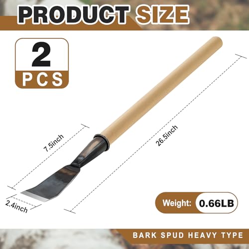 2 Pcs 26.5 Inch Bark Spud Debarking Tool Long Steel Curved Blade Log Peeler Tools with Comfortable Wooden Handle, Bark Removal Stripping Tool for Logs Without Damaging Wood 1