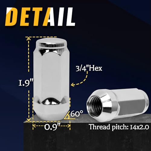 14x2.0 Lug Nut 1.9 in XL Chrome Bulge Acorn for 2004-2014 F-150 Expedition 2 Inch (50mm) 24 PCS