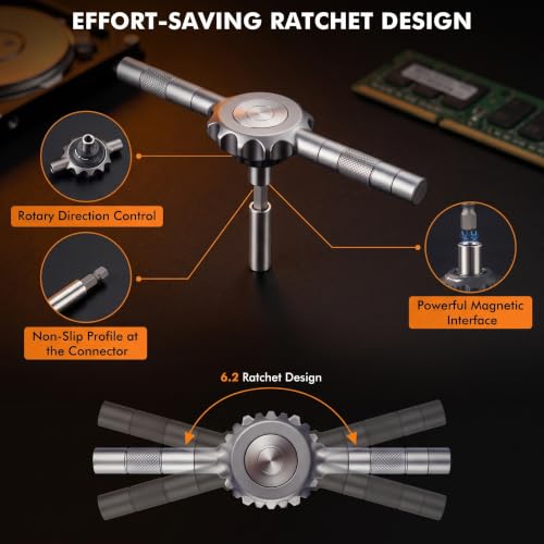 64-in-1 Ratchet Screwdriver Set with Detachable T-Handle, Magnetic Screwdriver Set, S2 Steel Bits and Sockets, Precision Multi Screwdriver Kit for Electronics, Furniture, DIY and Household Repairs