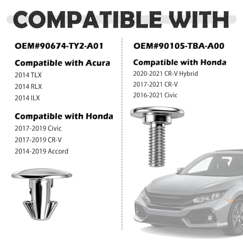 2PCS Lower Engine Splash Shield Screws & 6PCS Pins,Durable Skid Plate Bolts & Pins Replace OEM 90105-TBA-A00/90674-TY2-A01,Compatible with Acura Honda Splash Shield Screws/Pin