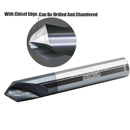 Tools Chamfer End Mill,Drill Tip with Cutting Edge for Carving, Drilling and Chamfering Suit for Alloy Steel, Hardened Steel, 90 Degree 2 Flute(3/8-2.5"-2CPS) Drill 3/8-2 2PCS