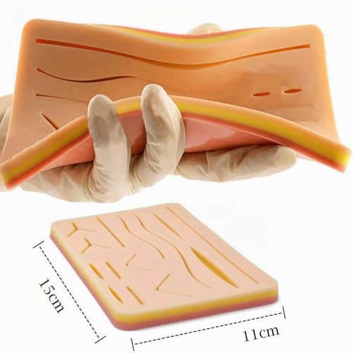 Silicone Seam Exercise Board, with Pre-Cut Wounds, 3-Layer Seam Padding, Silicone Seam Pad with Tear-Resistant Mesh, Suture Practice Pad Suture