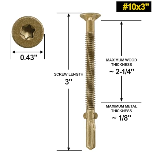 #10 x 3 Self-Tapping Trailer Deck Screws,124PcsT25 Star Bits Screws Gold #10 x 3in 124pcs