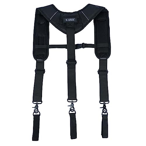 KUNN Tool Belt Suspenders,Heavy Duty 3-Points Padded Construction Work Pouch Suspender for Men with Tool Belt Loops + Tool Pouch with Belt Clip, Utility Small Tool Organizer with Tape Measure Holder