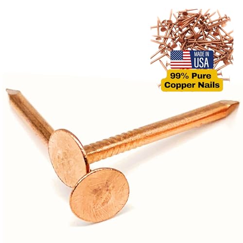 1.5 Inch Pure Copper Roofing Nails - 10 oz (100) Pack of Solid Copper Slate Spikes for Roofing, Flashing, Furniture, and Boat Building - 3/8" Head Diameter - Made in The USA (Pack of 3) 1.5in - 10 Oz (Pack of 3)