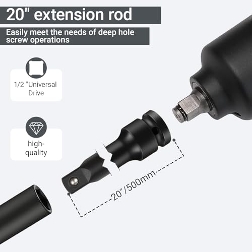 1/2 Inch Drive Extension,1/2" Impact Extension Bar,20" Long Socket Wrench Extender,Cr-Mo Steel (20 Inch) 20 Inch