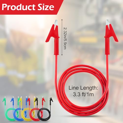 10Pcs 14 Gauge Alligator Clips with Wires for Multimeter, Heavy Duty Silicone Test Leads 15A Jumper Wires with Insulators Clips for Electrical Testing Experiment(3.3ft/1m) (Pack of 3)