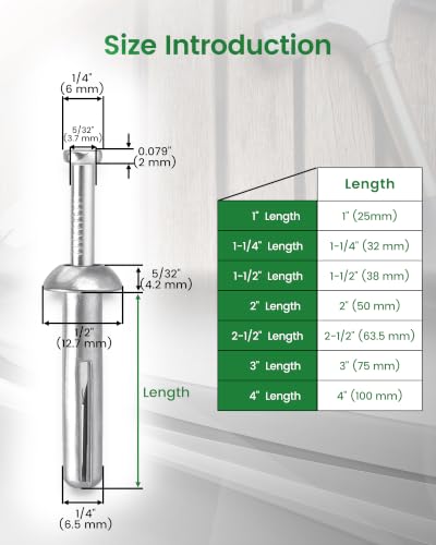 meite 1/4" x 1-1/4" Hammer Drive Nail Concrete Anchors 100Pcs 1-1/4" Length