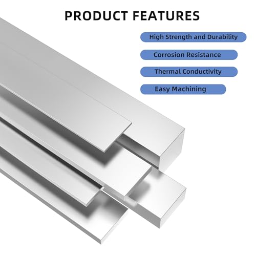 6061 Square Aluminum Solid Flat Bar, 1PCS 1" Thickness X 2" Width X 10" Length Aluminum Flat Plate, 25 x 50 x 254mm Solid Mill Stock for Crafting lndustry 1" X 2" X 10"