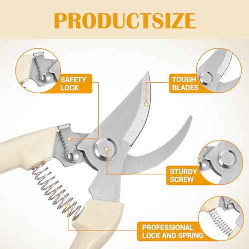 20 Pcs Pruning Shears Stainless Steel Garden Shears Heavy Duty Plant Scissors Trimming Garden Clippers Hand Tree Pruner for Yard Gardening Hedge Flower Cutting Secateurs Beige