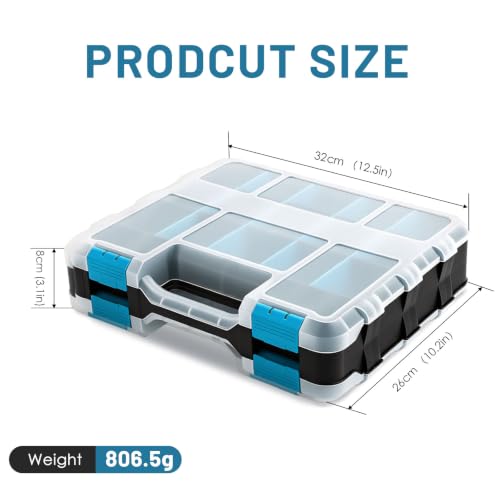 Tool Box with 34 Compartments, Double Sided Hardware Organizers Toolbox Blue 2 Pack