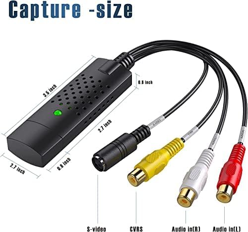 Capture Card, USB Video Capture Card Device, Audio Video Converter Grabber for RCA to USB-Convert VHS Mini DV VCR Hi8 DVD to Digital, for PC TV Tape Player Camcorder, MAC Windows Vista Compatible RCA-Video