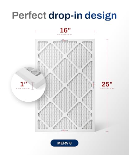 16x25x1 MERV 8 Air Filter, Pleated AC Furnace HVAC Filter by LifeSupplyUSA, High Efficiency Home Air Filter (6 Pack), Actual Size 15.75 x 24.75 x 0.75 in