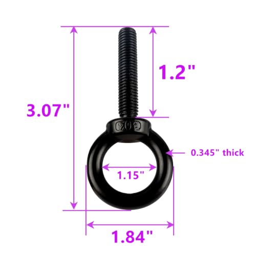 1/2" x 1-1/4" Black Stainless Steel Eye Bolts with Nut Washer, M12X30mm Eyebolts for Swing Chair, Hammock At Garden and Balcony Hanging String Lights 1/2" x 1-1/4" Black