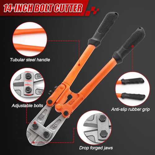 3 Piece Heavy Duty Bolt Cutter Set All in One Metal Cutting Kit 14 Inch Chain Cutter 8 Inch Mini Wire Pliers 7 Inch Cable Shear Complete Tool Set for Fencing Locks Wires DIY 3-pcs