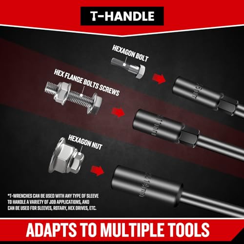 T-Handle Wrench Socket Set, Cr-V Steel T Wrench Set Metric Size 6mm to 14mm, Wrench Tool Socket with Long Reach for Motorcycle Dirtbike Bicycle Repair (7 Pack) 7 Pack