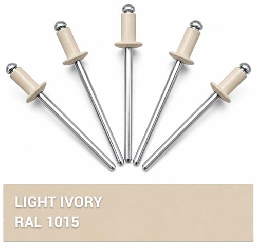 (Pack of 500) Painted Blind Rivets 5/32" x 5/16" (4.0 x 8 mm), Dome Head, DIN 7337, Aluminium Rivets and Steel Mandrel, Pop Rivets, Light Ivory RAL 1015