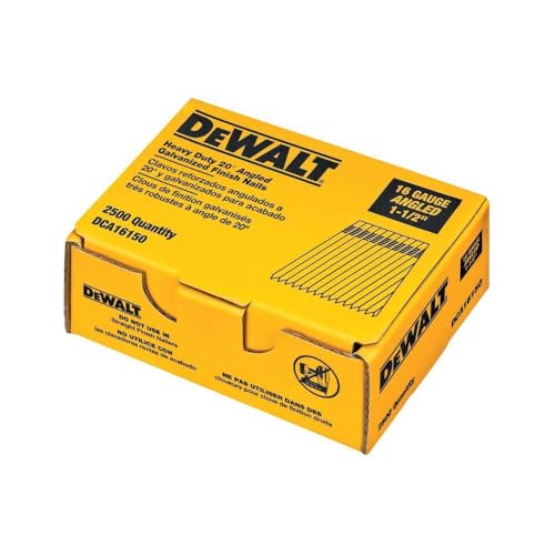 DEWALT Finish Nails, 20-Degree, 1-1/2-Inch, 16GA, 2500-Pack (DCA16150) 2500 Count (Pack of 1)