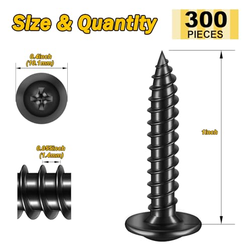 Mywish Self Tapping Screws for Metal (200Pcs) #8×1" & 300Pcs #8 × 1 Inch Wood Screws, Quick Tapping, Truss Head Wood Screws, Truss Head Self Drilling Screws High-Strength, Black Screws