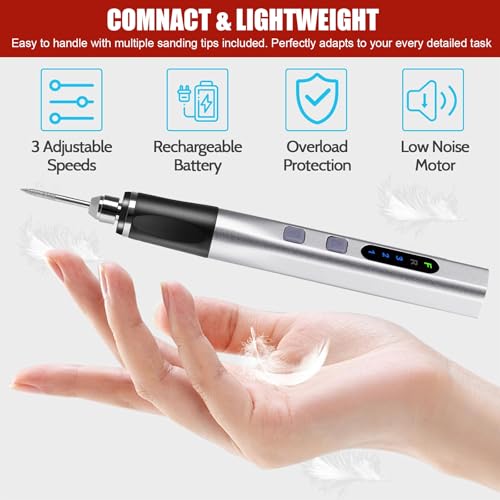 Cordless Engraving Pen, 3-Speed Electric Engraving Tool Kit, 18000 RPM Engraver Pen with 30 Drill Bits, 7 Grinding Accessories & 4 Templates for Wood, Resin & Jewellery