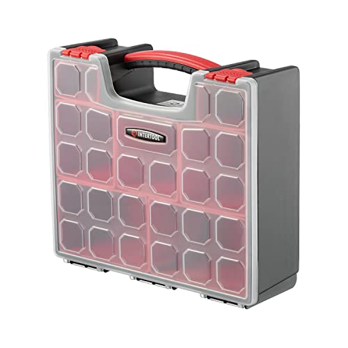 INTERTOOL Hardware Organizer with 7 Deep Removable Bins - Small Parts Storage Tool Box for Nuts, Bolts, Screws, Nails - Portable Handle Transparent Lid with Locks BX08-4032 7 Removeable Bins, Deep