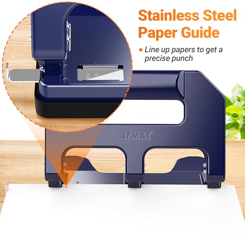 AFMAT Heavy Duty 3 Hole Punch, 3 Hole Puncher for Binder, 40-Sheet Three Hole Punch w/ 10000+ Uses, Metal Hole Puncher 3 Ring, 50% Reduced Effort, 9/32inch Hole, Bulit-in S.S. Paper Guide HPX1 (Blue) Blue