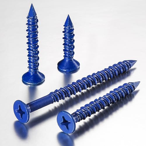 WenSilon(100 PCS) 3/16" x3-3/4 Concrete Screw Anchor Blue Flat Head for Anchoring to Masonry, Block or Brick Stucco 3/16"x3-3/4" 100
