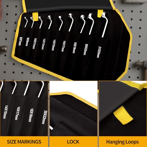 GRENPRO 10PC Offset Double Box End Wrench Set Metric & Standard Roll Pouch Metric Offset Wrench Set