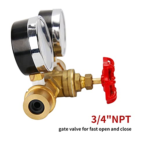 MEASUREMAN Brass Water Flow, Temperature and Pressure Test Assembly，Pressure (0-160 PSI) Flow Rate (0-13 GPM) Temperature (30-250 deg F), 3/4" GHT Female Thread & 3/4" Push-to-Connect Fitting
