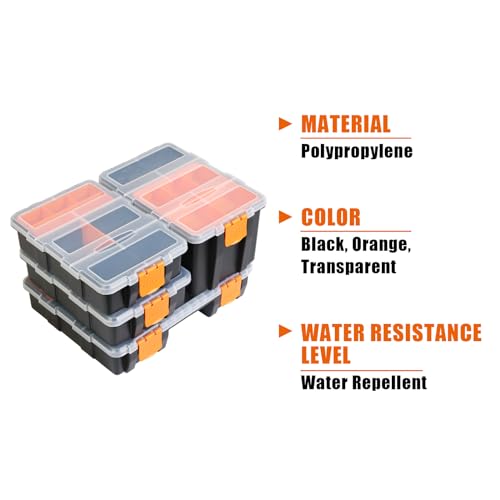 TCE Tool Boxes Parts Organizer,Versatile And Durable Storage Toolbox For Bolts, Screws, Nails, Nuts, And Small Hardware, 4PCS Set,TRG-421,Black/Orange