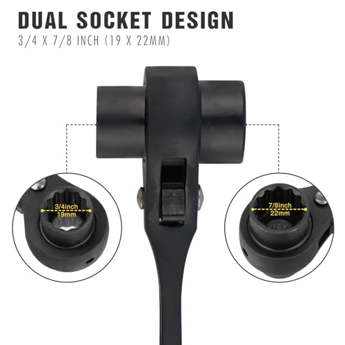 2-Pack 19mm x 22mm OR 3/4"×7/8" Ratcheting Scaffold Podger & Spud Wrench – 12-Point Double Ended Socket, Heavy-Duty Cr-V Steel Scaffold Tool,Black 2PC 19×22mm（Black)