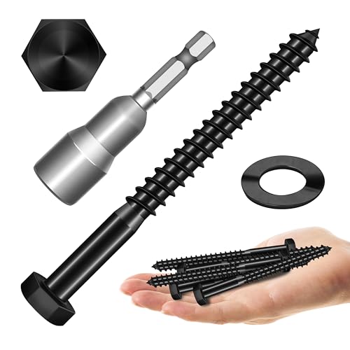 Mywish (8Sets) 3/8" x 4" Hex Head Lag Bolts & 50Pcs 4 Inch Wood Screws, #14 x 4 Heavy Duty Outdoor Wood Screws Assortment Kit Deck Screws, Heavy Duty Lag Screws with Washers, Lag Screws Wood Screws
