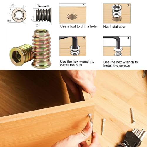 200pcs Threaded Inserts for Wood,1/4"-20 5/16"-18 Screw in Nut Kit,10 Sizes 1/4"-20 / 5/16"-18 Assortment Kit