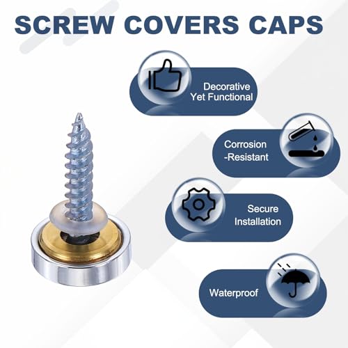 uxcell 20Pcs Screw Covers Caps, Brass Dome Mirror Screws Decorative Caps Cover Nail Fasteners for Sign Advertising Hardware Construction, 14mm Diameter, Polished Silver 20