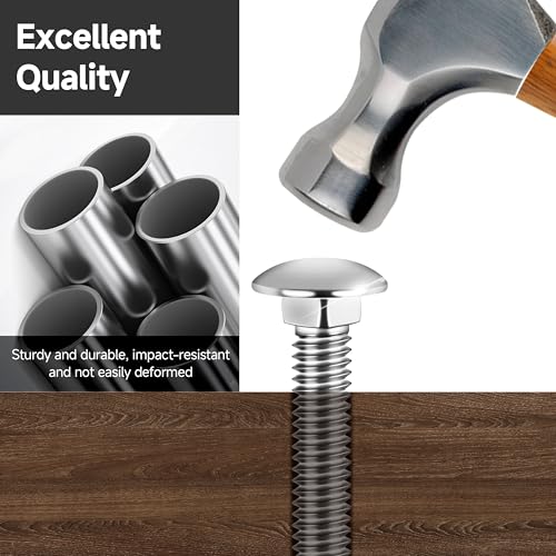 Mywish 50Pcs 3/8-16 4-Jaw Tee Nuts for Bolts & (5 Sets) 3/8-16 x 4 Carriage Bolts Screws Round Head Square Neck and Hex Nuts & Flat Washers, Full Threaded 304 Stainless Steel Bright Finish