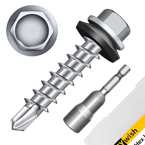 Mywish 385 Pieces #8#10#12 Hex Head Self Drilling Screws Assortment Kit & 100pcs #10 x 1 Hex Head Self-Drilling Sheet Metal Roofing Screws, High Strength Sheet Metal Screws