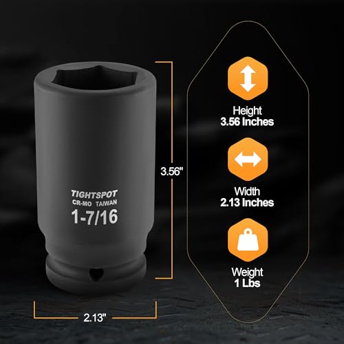 TIGHTSPOT 3/4" Drive 1-7/16 Inch Deep Jumbo Socket, 6-Pt, CR-MO Steel 19 mm Dr 36.5 mm - 6 Point