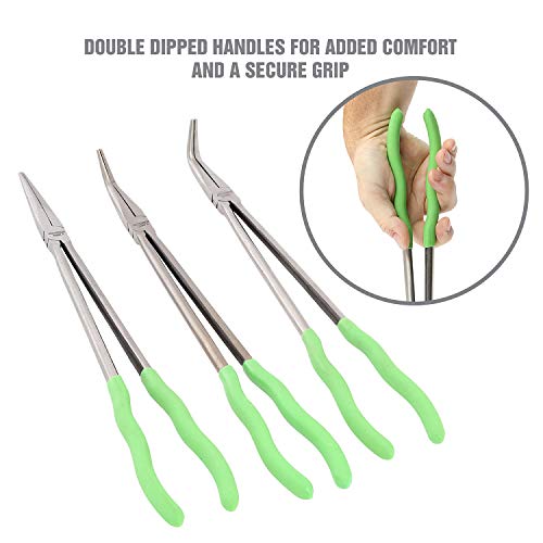 OEMTOOLS 22660 Long Needle Nose Pliers Set 16", Long Nose Pliers Set Kit, Straight, 45°, and 90°, Rust Resistant, Automotive, Construction, and Jewelry Making Tools steel