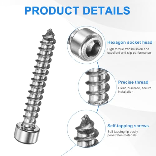 M METERXITY 100 Pack Hex Socket Head Screws, M6x40mm Stainless Steel Bolts Full Thread Self Tapping Screws for Furniture Machinery Electrical Appliances [Silver]