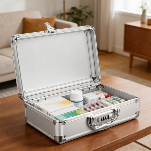 Healeved Aluminum Briefcase 11.41 X 8.07 X 3.93 in Metal Case with Handle and Password Lock Hard Storage Case for Tool Storage Instruments and Outdoor Travel